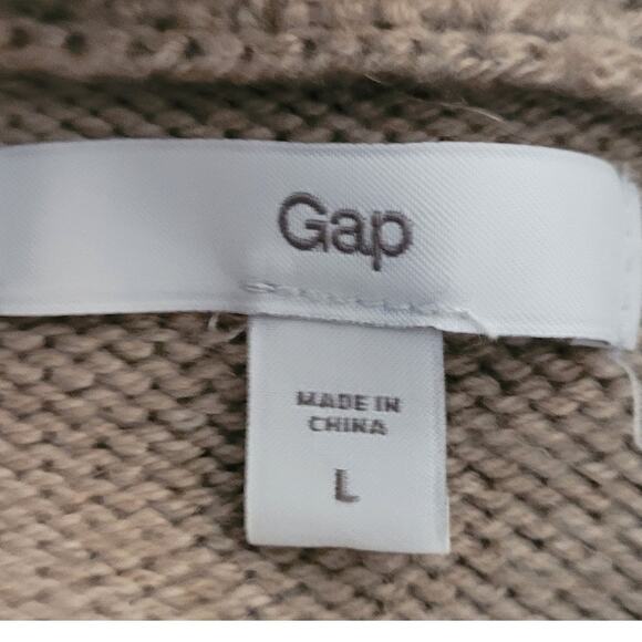 GAP Women’s Tan Wool Blend Sweater Large Neutral Crossover Quarter Zip Old Money - Picture 6 of 9